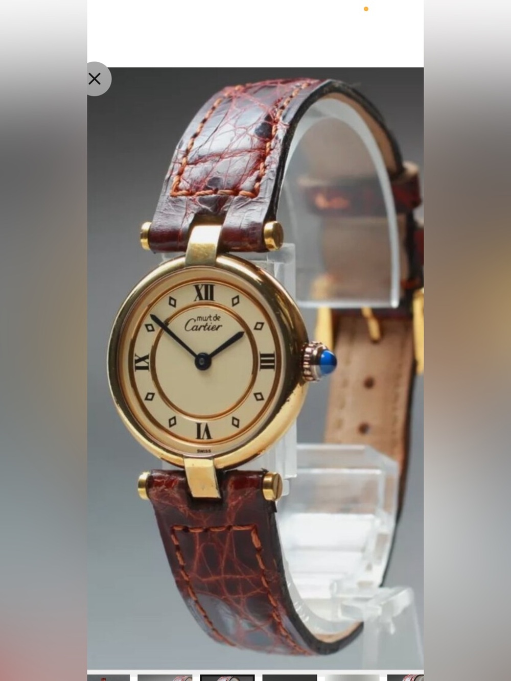 Cartier Gold Round vintage  Watch with crocodile leather Brown Strap.